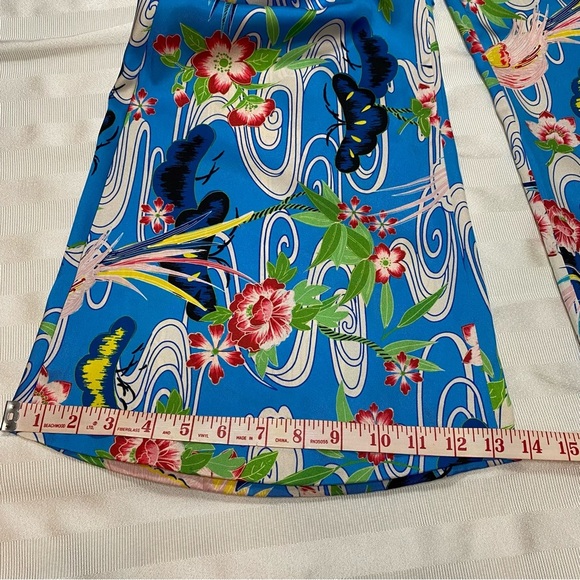ZARA Blue Colorful Floral Wide-Leg Pants Light & Flowy Sz S Birds Butterflies - Picture 12 of 16